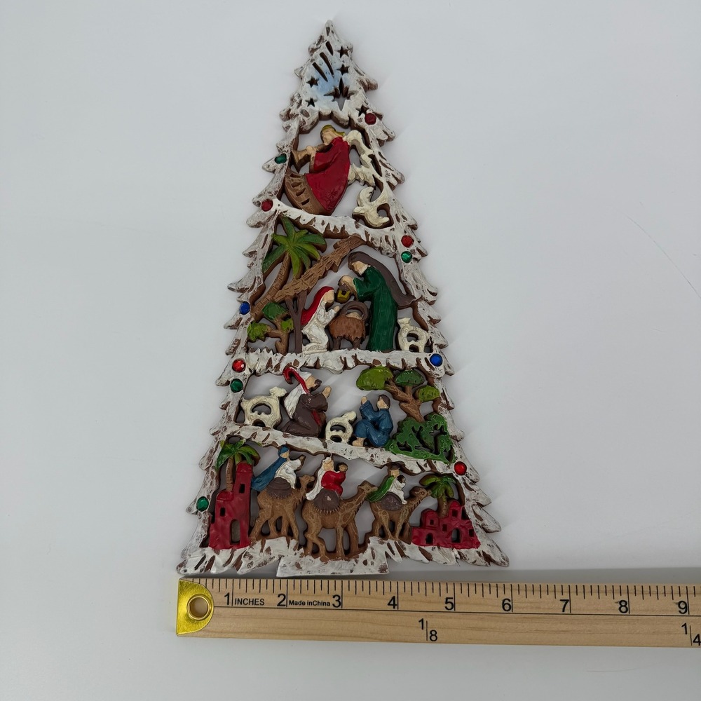 Christmas Tree Nativity Plaque Scene Wall Decor Hanging Religious Holiday Art - Picture 4 of 4